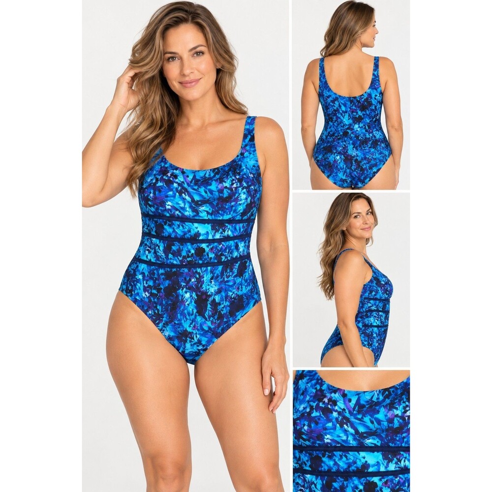 Catalina XL Floral One Piece Swimsuit Blue Womens Padded